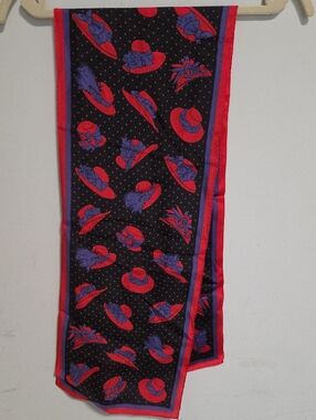 Collection B Black Scarf with Red and Purple Floral Motif 100%Silk
